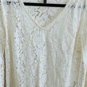 White House Black Market Lace, Long Sleeved top with V-neck and belled sleeves
